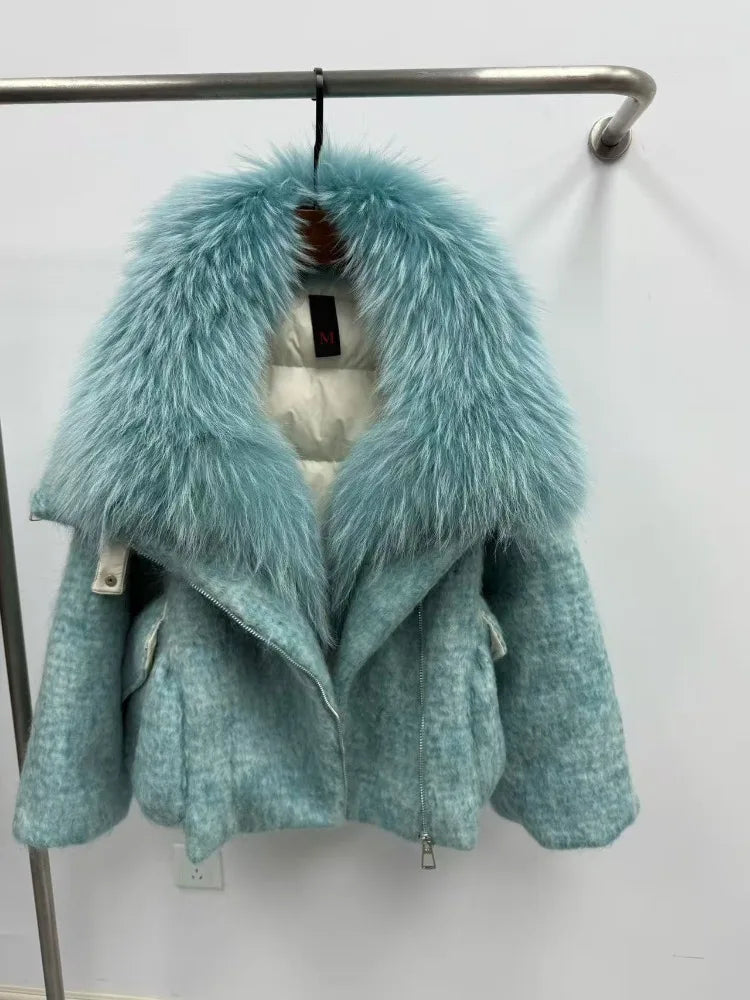 Women’s Real Fox Fur Down Jacket – Luxury Winter Office Coat