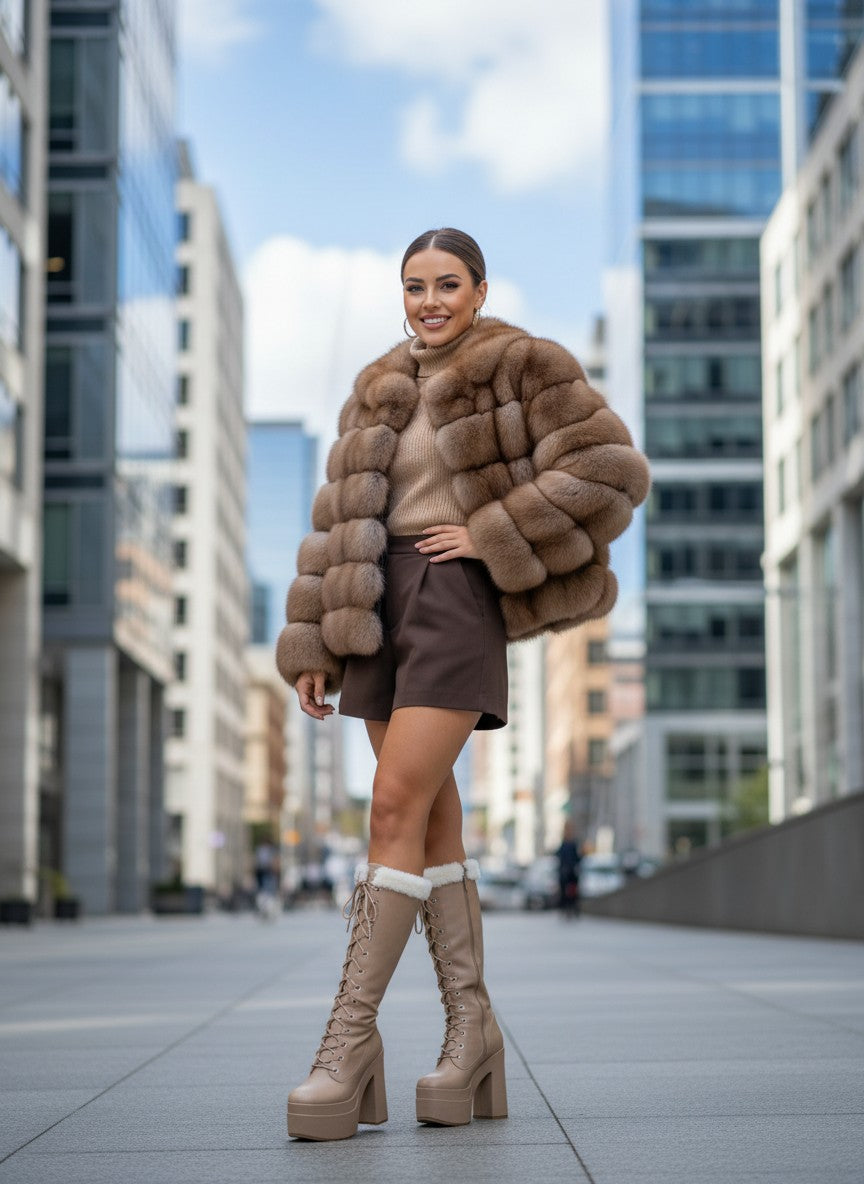 Women’s Genuine Fox Fur Jacket – Luxury Winter Coat | Elegant Office Style