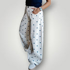 Women’s Barrel Jeans – Loose Fit Dot Print Wide-Leg Denim