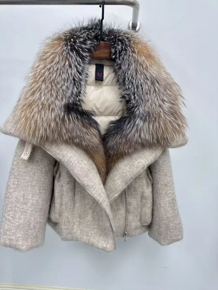Women’s Real Fox Fur Down Jacket – Luxury Winter Office Coat