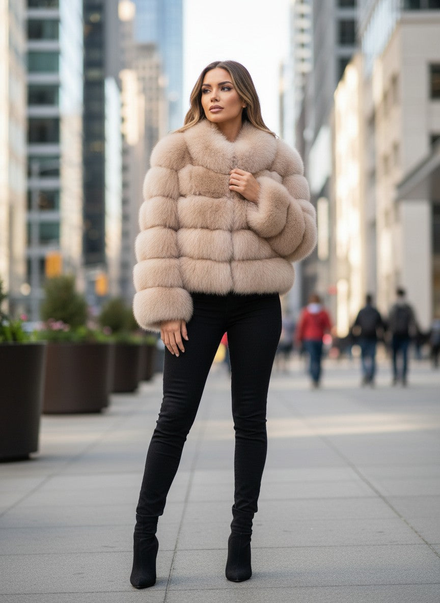 Women’s Genuine Fox Fur Jacket – Luxury Winter Coat | Elegant Office Style