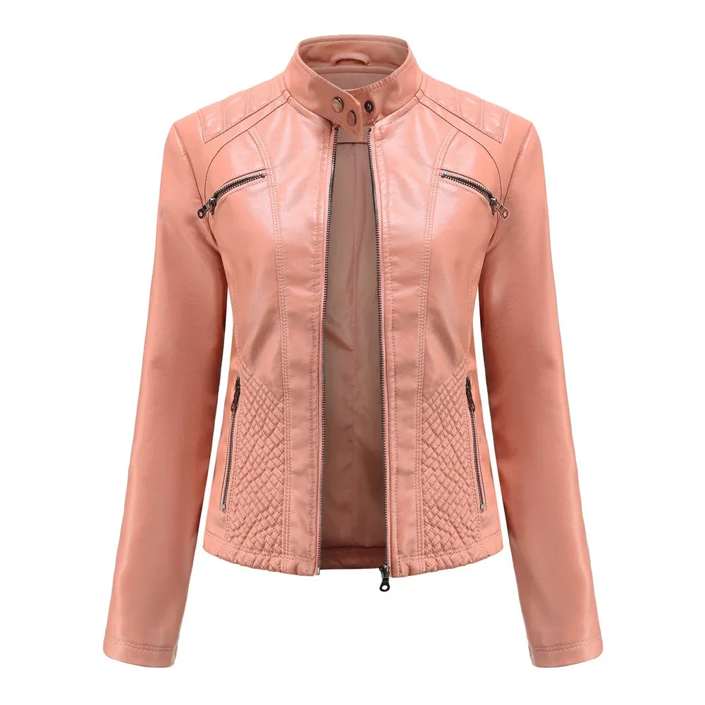 Women’s Lightweight Faux Leather Jacket – Casual Spring/Summer Outerwear