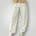 Women’s Barrel Jeans – Loose Fit Dot Print Wide-Leg Denim