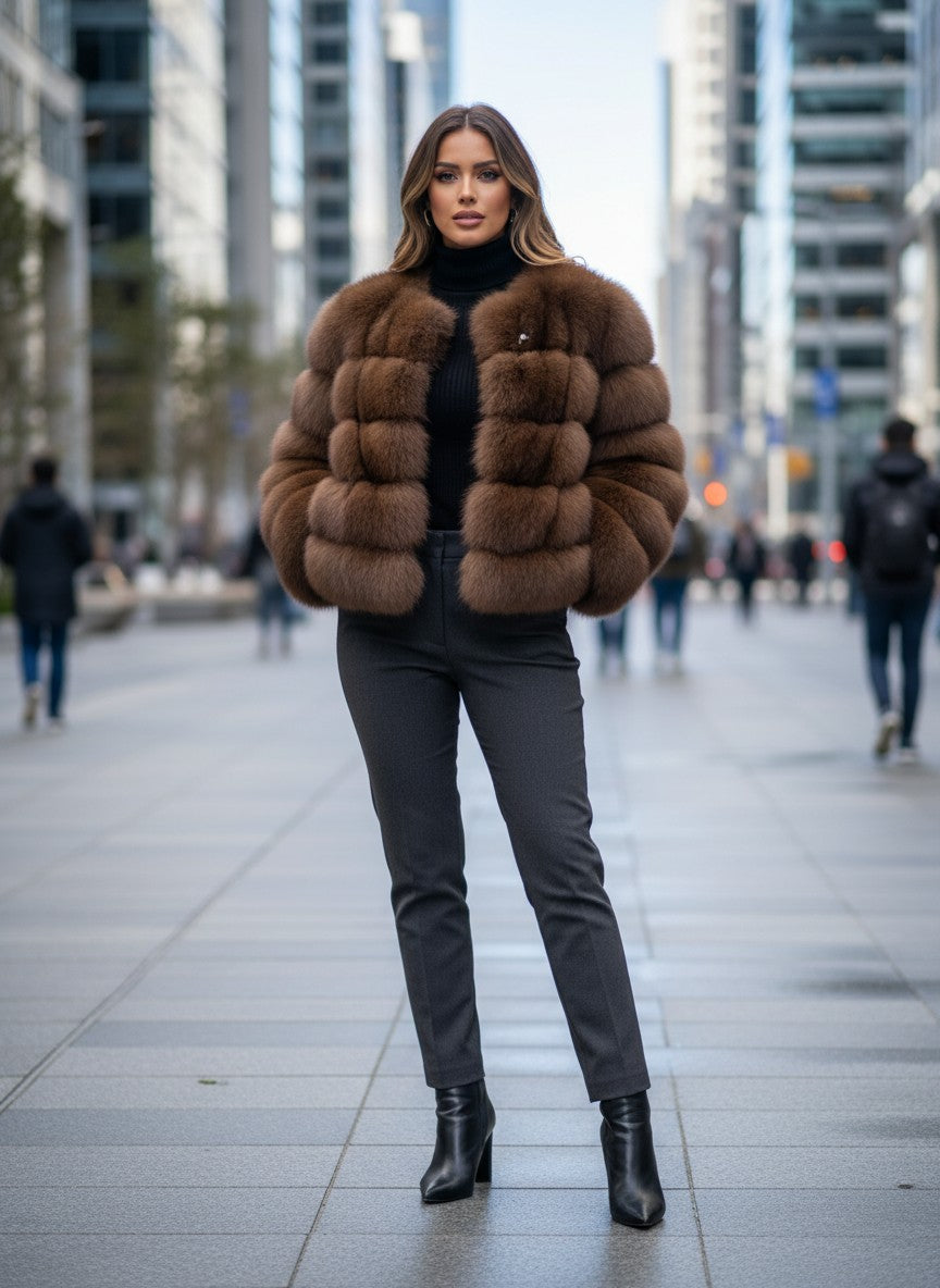 Women’s Genuine Fox Fur Jacket – Luxury Winter Coat | Elegant Office Style