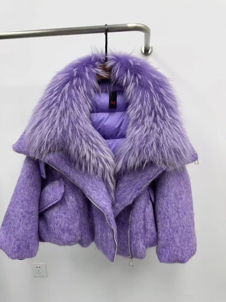 Women’s Real Fox Fur Down Jacket – Luxury Winter Office Coat