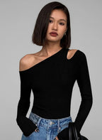Hollow Out Skew Collar Top – Slim Fit Streetwear Tee