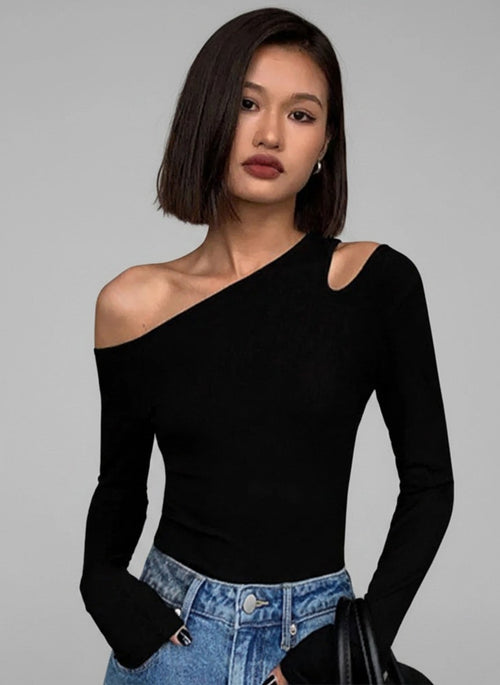 Hollow Out Skew Collar Top – Slim Fit Streetwear Tee