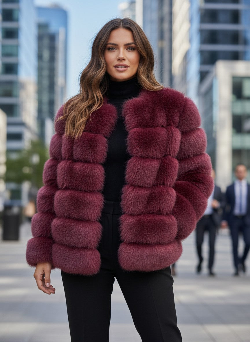 Women’s Genuine Fox Fur Jacket – Luxury Winter Coat | Elegant Office Style