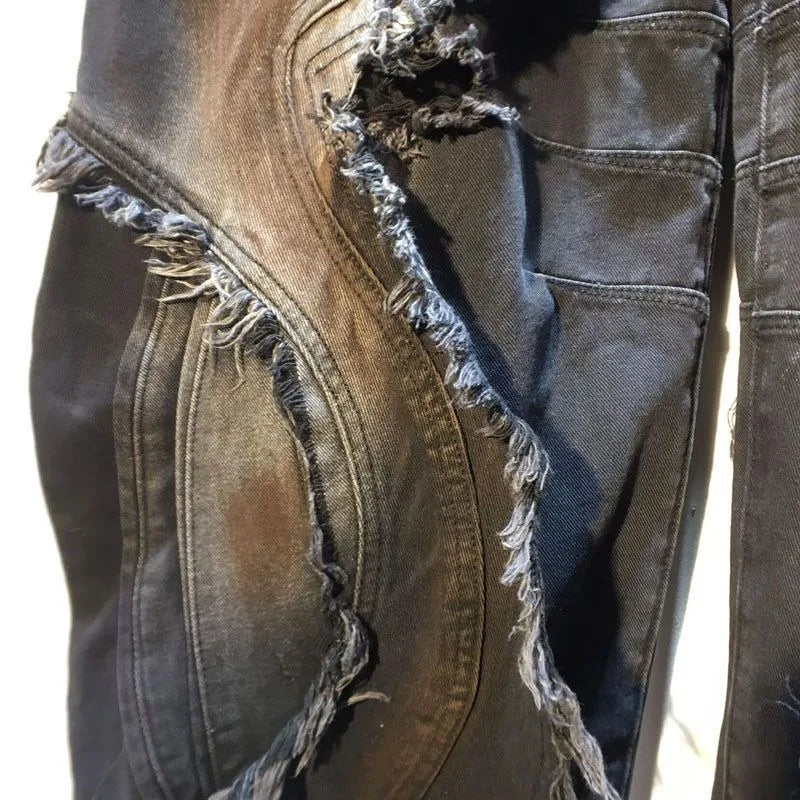 Women’s Y2K High-Street Cargo Jeans – Embroidered Loose-Fit Plaid Pants