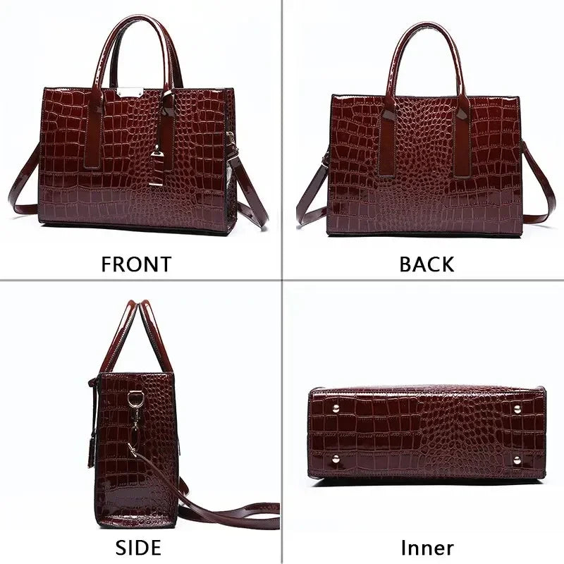 Crocodile Embossed Burgundy Tote Bag – Elegant Structured Handbag
