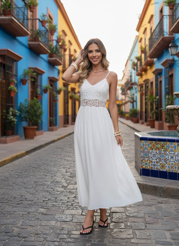 Sleeveless V-Neck Maxi Dress – Elegant A-Line Summer Dress