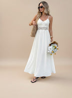 Sleeveless V-Neck Maxi Dress – Elegant A-Line Summer Dress