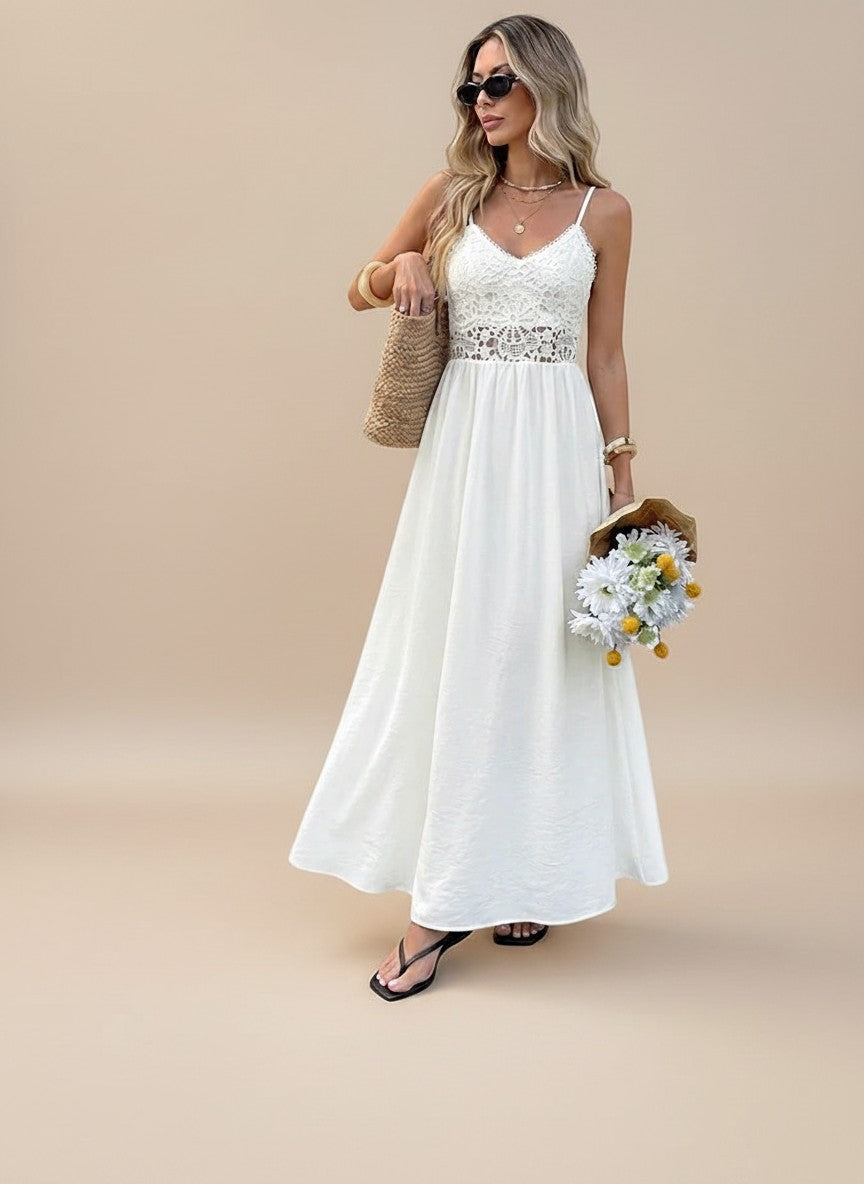 Sleeveless V-Neck Maxi Dress – Elegant A-Line Summer Dress
