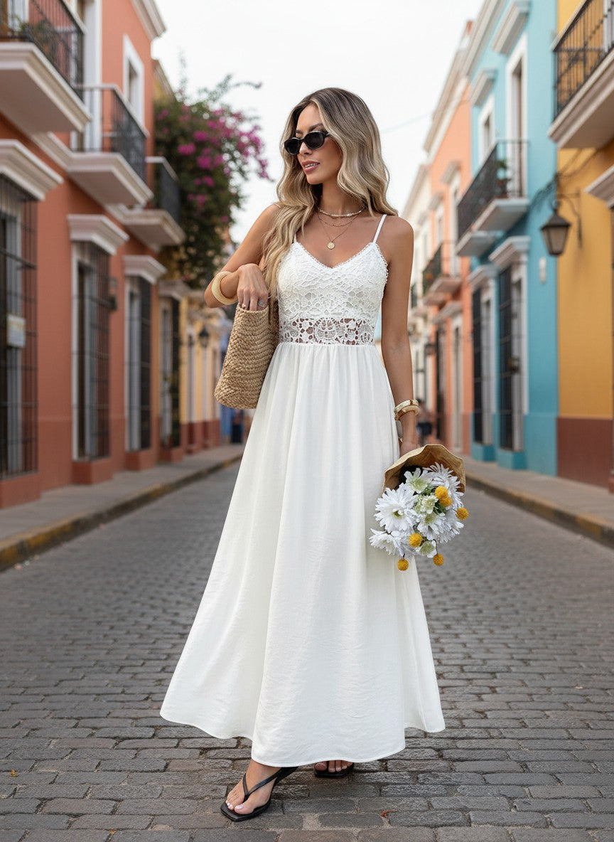 Sleeveless V-Neck Maxi Dress – Elegant A-Line Summer Dress