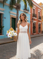 Sleeveless V-Neck Maxi Dress – Elegant A-Line Summer Dress