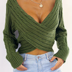 Women’s Sexy V-Neck Knit Sweater – Cross-Front Winter Pullover