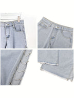 Women’s Street Straight-Leg Jeans – Chain Detail All-Season Denim