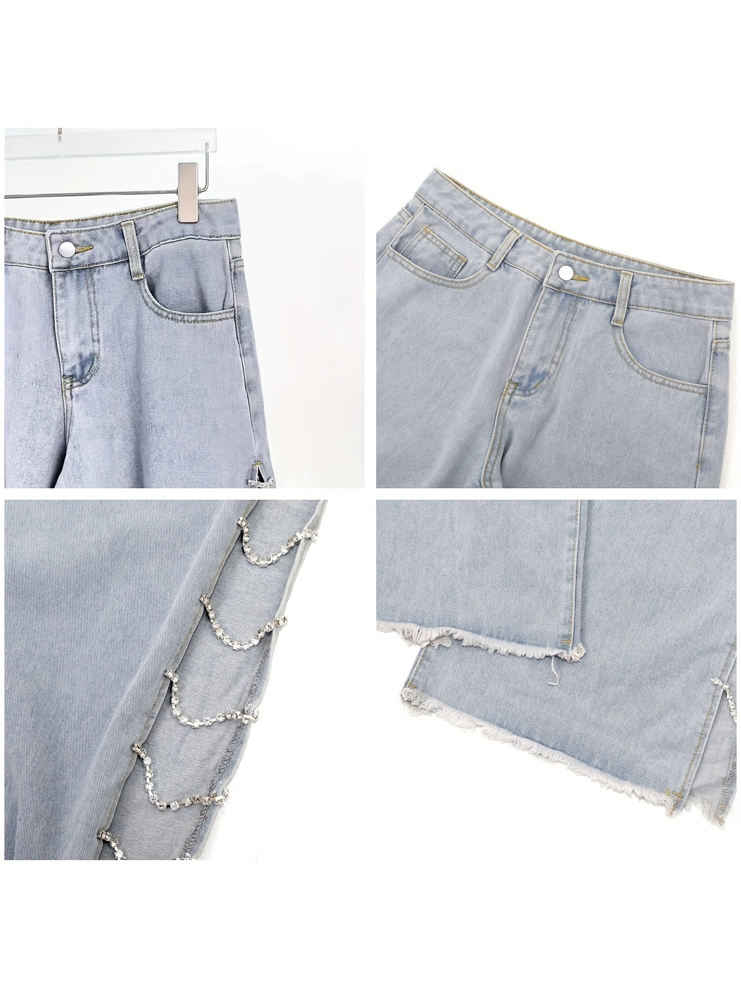 Women’s Street Straight-Leg Jeans – Chain Detail All-Season Denim
