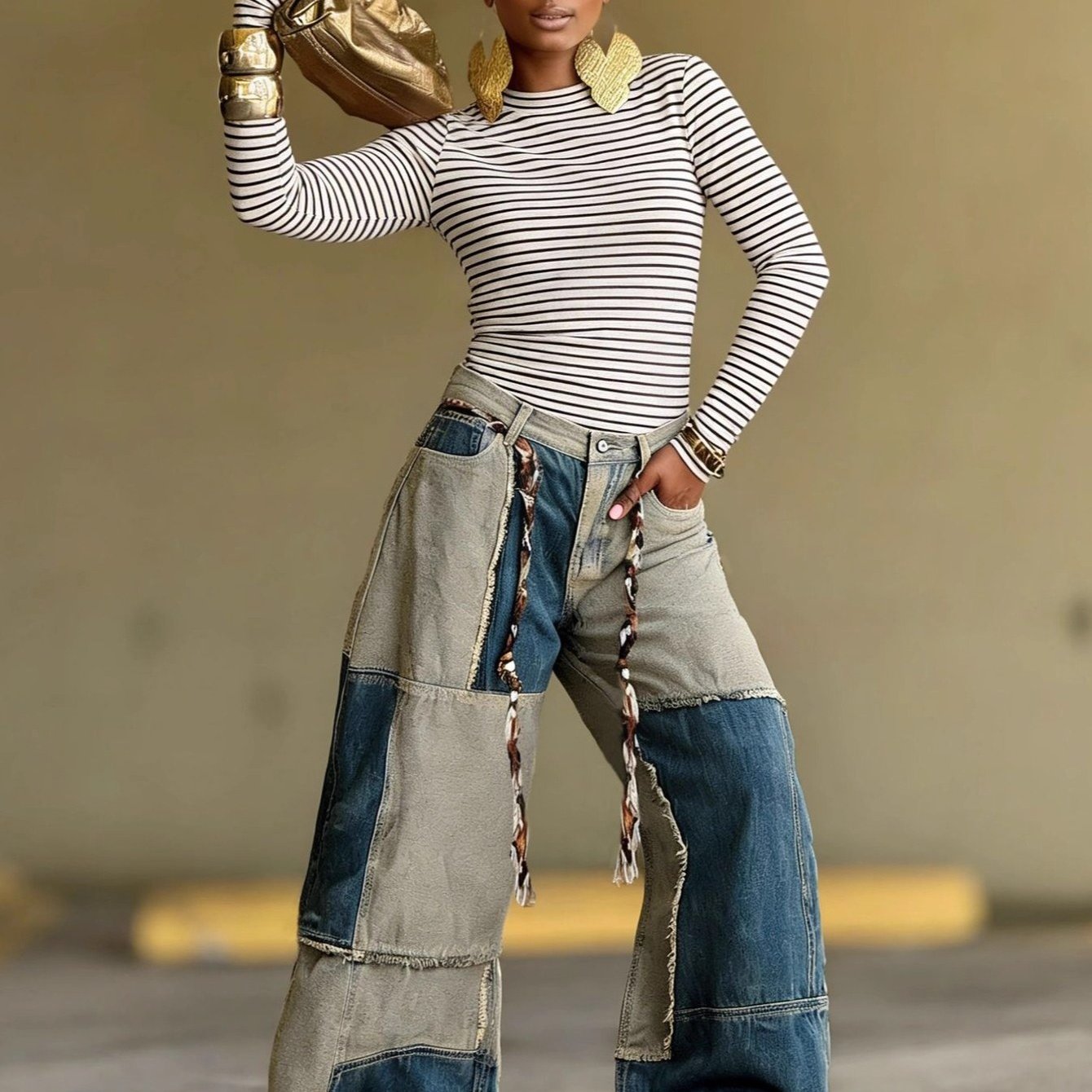 Women’s Color-Block Wide-Leg Pants – Relaxed Vacation Statement Trousers