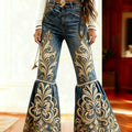 Women’s Boho Printed Flare Pants – High-Waist Knit All-Season Trousers