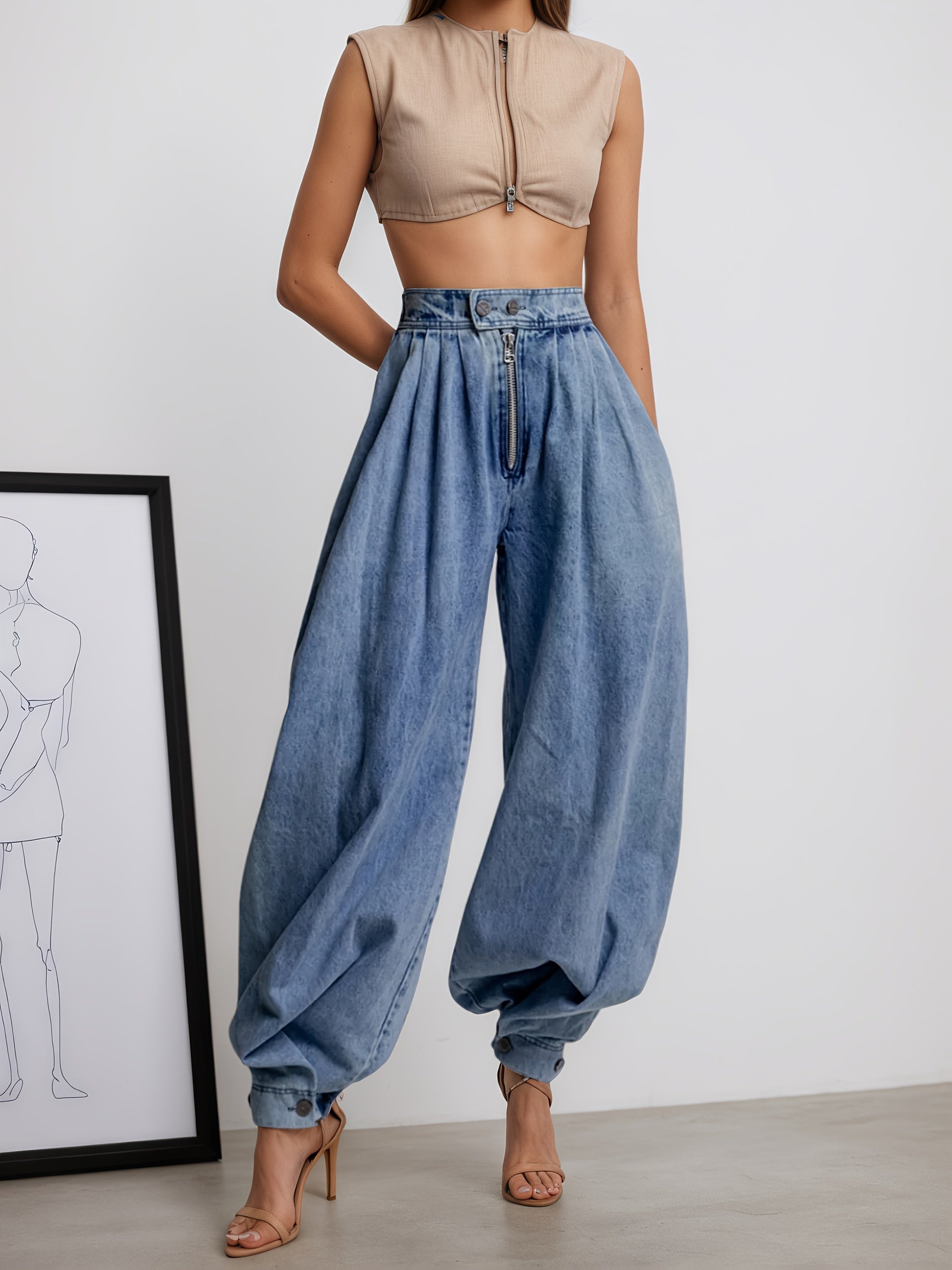Women’s Vintage Harem Jogger Pants – High-Waist Layered Loose Trousers