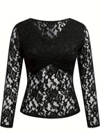 Women’s Semi-Sheer V-Neck Knit Top – Slim Fit Long Sleeve Spring/Fall Essential