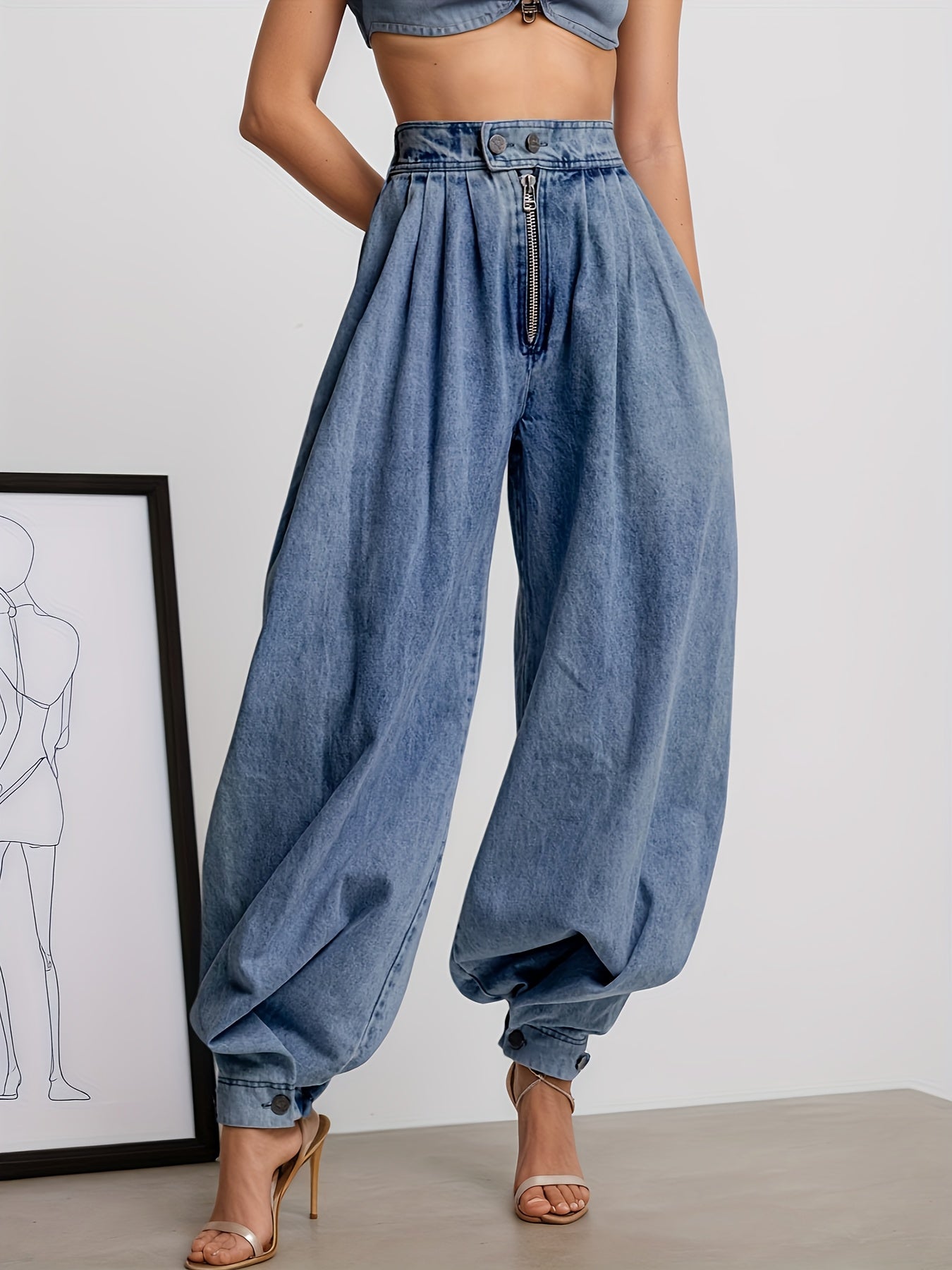 Women’s Vintage Harem Jogger Pants – High-Waist Layered Loose Trousers