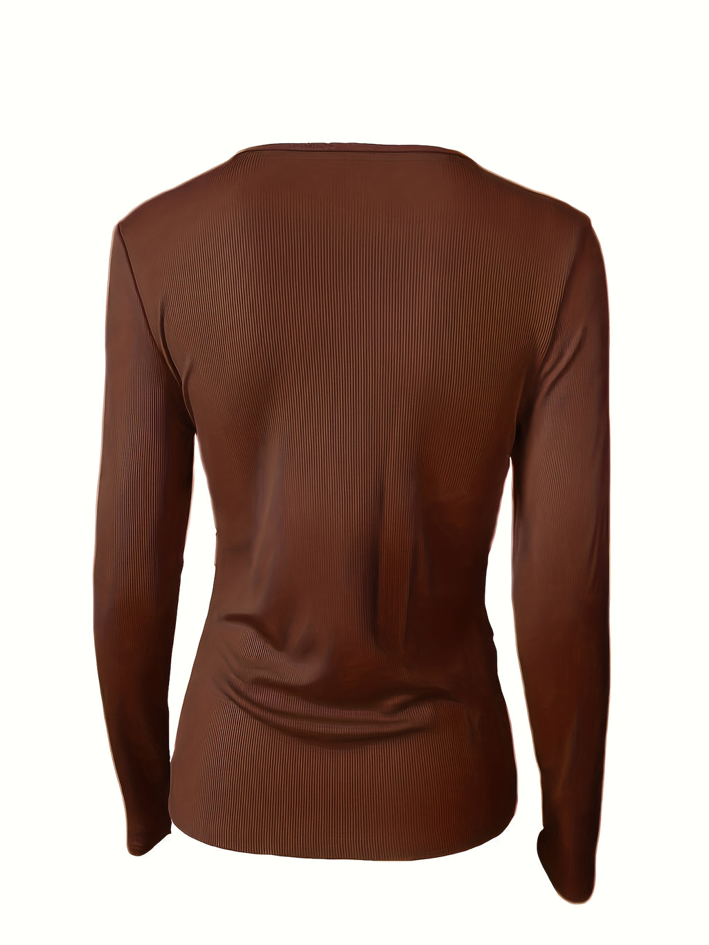 Women’s Elegant V-Neck Long Sleeve Top – High-Stretch Knit with Chain Detail