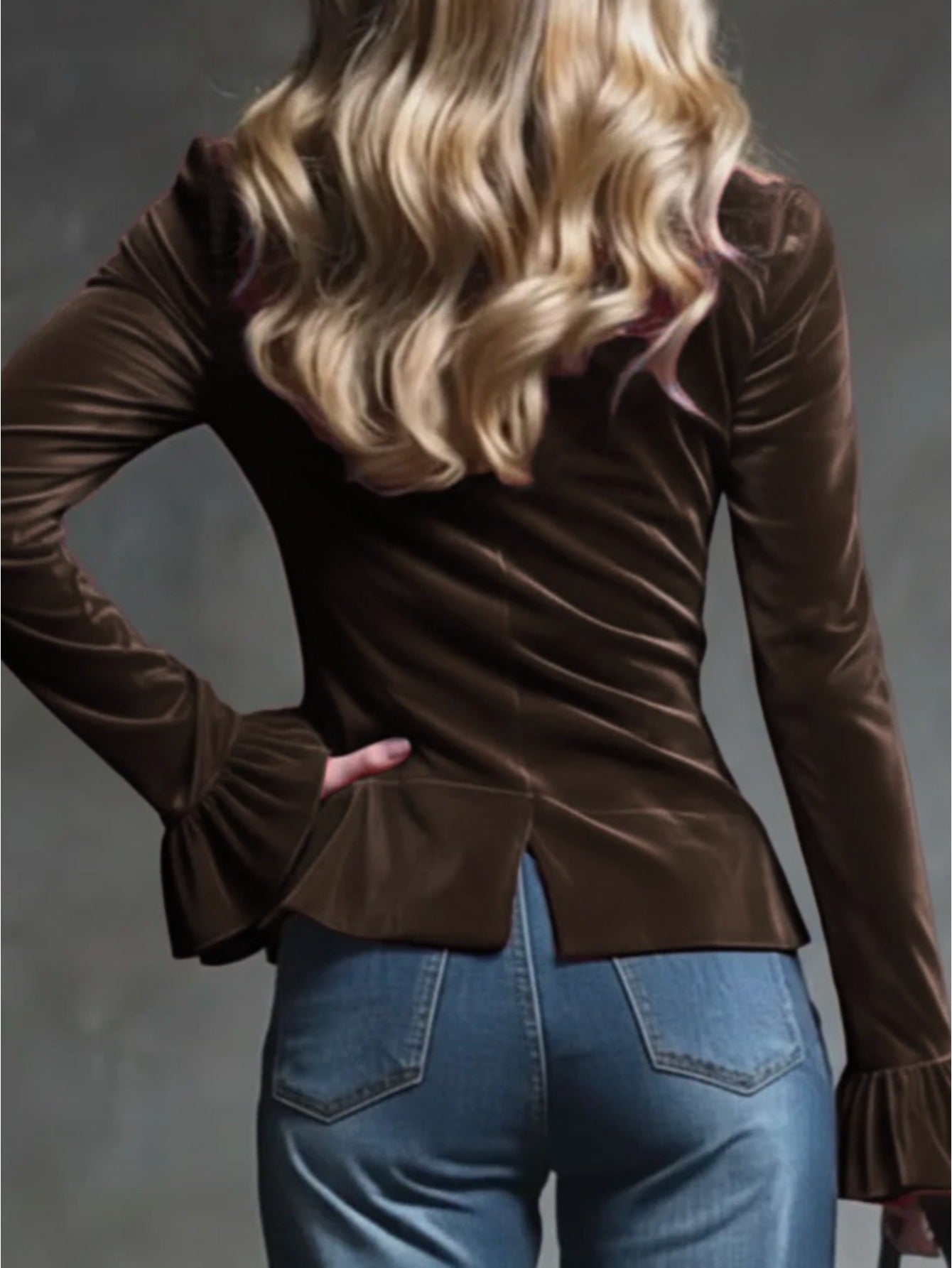 Women’s Chic Deep V-Neck Blouse – Lettuce Trim Fall/Winter Shirt