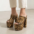 Women’s Leopard Print High Heel Slide Sandals – Elegant Platform Summer Slippers